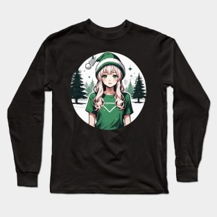 silver haired anime girl in christmas Long Sleeve T-Shirt